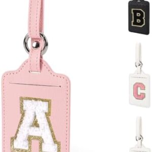 Initial Letter Luggage Tag A for Suitcases TSA Approved, PU Leather Personalized A-Z Luggage Tags with Privacy Cover Name Card, Pink Cute Monogrammed Funny Luggage Tag for Women Kids(1 PACK Letter A)