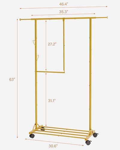 Garment Rack Heavy Duty,Removable Middle Double Rods with Wheels Rolling Adjustable Dismantle,Clothes Organizer Rack Hanging Clothing,Extra Space Gold Multi-functional Bedroom Chrome - Image 9