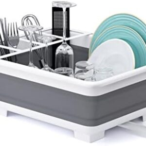 Collapsible Dish Drying Rack Portable Dinnerware Drainer Organizer for Kitchen RV Campers Travel Trailer Space Saving Kitchen Storage Tray