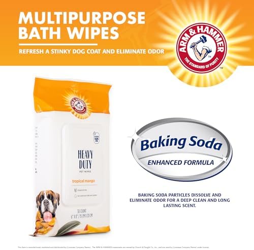 Arm & Hammer for Pets Heavy Duty Multipurpose Bath Wipes for Dogs, Travel Size, Mango Scent | All Purpose Dog Wipes Remove Odor & Refresh Skin for Pets | 30 Ct Pack of Travel Pet Wipes - Image 2