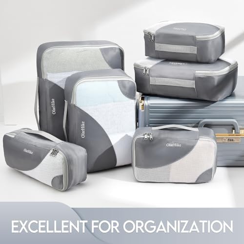 6 Set Packing Cubes for Travel, OlarHike 4 Various Sizes(Large,Medium,Small,Slim) Luggage Organizer Bags for Travel Accessories Travel Essentials, Travel Cubes for Carry on Suitcases (Grey) - Image 4