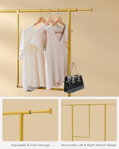 Garment Rack Heavy Duty,Removable Middle Double Rods with Wheels Rolling Adjustable Dismantle,Clothes Organizer Rack Hanging Clothing,Extra Space Gold Multi-functional Bedroom Chrome - Image 5