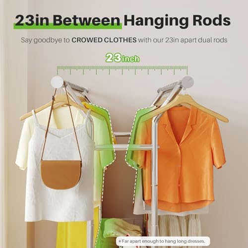 HOKEEPER Heavy Duty Clothes Rack, 625 lbs Clothing Racks with Wheels, Rolling Garment Rack for Hanging Clothes, Commercial Adjustable Double Rod Clothes Rack with Metal Basket - Image 4