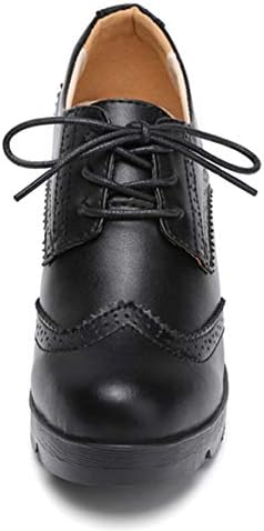 DADAWEN Women's Leather Classic Lace Up Platform Chunky Mid-Heel Square Toe Oxfords Dress Pump Shoes - Image 3