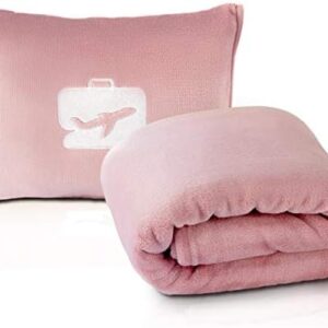 EverSnug Travel Blanket and Pillow - Premium Soft 2 in 1 Airplane Blanket with Soft Bag Pillowcase, Hand Luggage Sleeve and Backpack Clip (Light Pink)