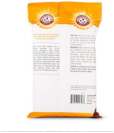 Arm & Hammer for Pets Heavy Duty Multipurpose Bath Wipes for Dogs, Travel Size, Mango Scent | All Purpose Dog Wipes Remove Odor & Refresh Skin for Pets | 30 Ct Pack of Travel Pet Wipes - Image 5