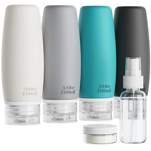 PACKISM TSA Approved Toiletry Bottles - 6 Pack Leak Proof 3.4oz Silicone Travel Bottles for Toiletries, BPA Free Leak Proof Refillable Travel Accessories (Not come with content inside the bottle)