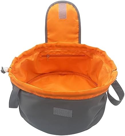 Large Barrel Drawstring Makeup Bag Travel Cosmetic Bag for Women - Portable Make Up Organizer Bag for Skin Care & Toiletries with Brush Holder & Pouch (Grey Orange)