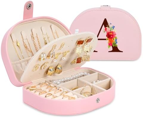 Graduation Gifts for Her, Travel Jewelry Case, Personalized College Gifts, Pink Initial Travel Jewelry Box Birthday Gifts Travel Essentials Travel Accessories-A