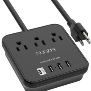 Cruise Essentials,6 Ft Power Strip with 3 Outlets and 4 USB Ports(1 USB C), Non Surge Protector for Cruise Ship, Travel, Home Office, ETL Listed, Black