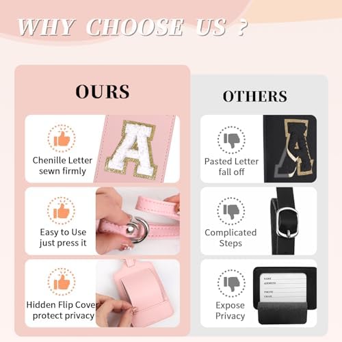 Initial Letter Luggage Tag A for Suitcases TSA Approved, PU Leather Personalized A-Z Luggage Tags with Privacy Cover Name Card, Pink Cute Monogrammed Funny Luggage Tag for Women Kids(1 PACK Letter A) - Image 5