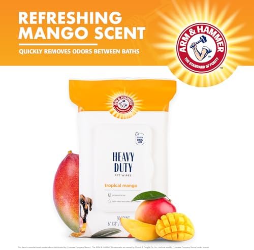 Arm & Hammer for Pets Heavy Duty Multipurpose Bath Wipes for Dogs, Travel Size, Mango Scent | All Purpose Dog Wipes Remove Odor & Refresh Skin for Pets | 30 Ct Pack of Travel Pet Wipes - Image 3
