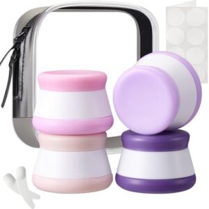 INSFIT Travel Containers for Toiletries, TSA Approved Silicone Cream Jars, Travel Size Containers with Lids, 4PCS BPA Free Leakproof Travel Accessories for Liquid Lotion with Labels Mini Spatulas