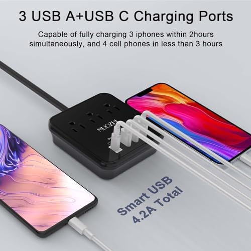 Cruise Essentials,6 Ft Power Strip with 3 Outlets and 4 USB Ports(1 USB C), Non Surge Protector for Cruise Ship, Travel, Home Office, ETL Listed, Black - Image 3