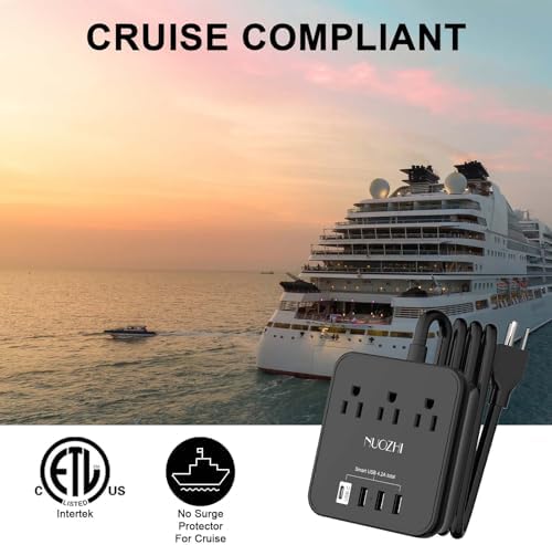Cruise Essentials,6 Ft Power Strip with 3 Outlets and 4 USB Ports(1 USB C), Non Surge Protector for Cruise Ship, Travel, Home Office, ETL Listed, Black - Image 4