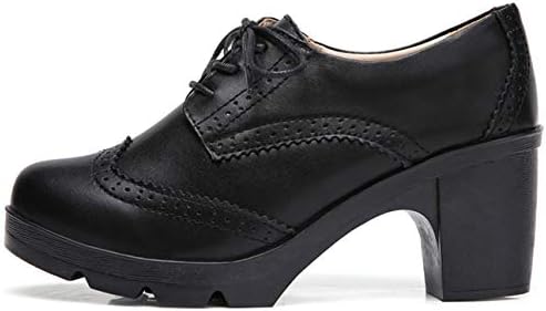 DADAWEN Women's Leather Classic Lace Up Platform Chunky Mid-Heel Square Toe Oxfords Dress Pump Shoes - Image 4