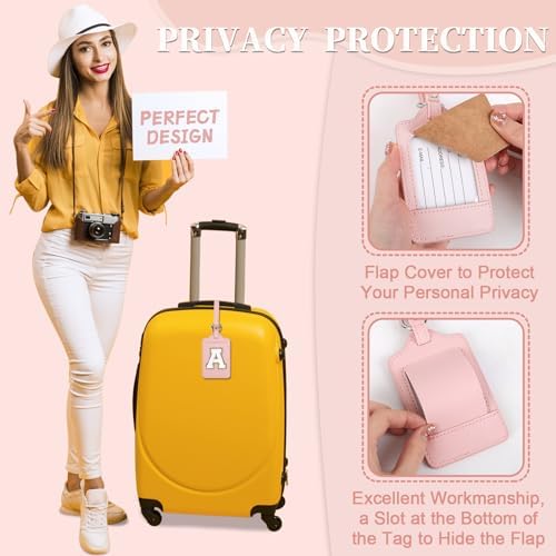 Initial Letter Luggage Tag A for Suitcases TSA Approved, PU Leather Personalized A-Z Luggage Tags with Privacy Cover Name Card, Pink Cute Monogrammed Funny Luggage Tag for Women Kids(1 PACK Letter A) - Image 8
