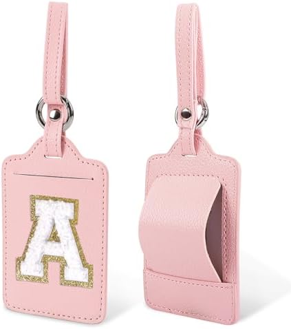 Initial Letter Luggage Tag A for Suitcases TSA Approved, PU Leather Personalized A-Z Luggage Tags with Privacy Cover Name Card, Pink Cute Monogrammed Funny Luggage Tag for Women Kids(1 PACK Letter A) - Image 9
