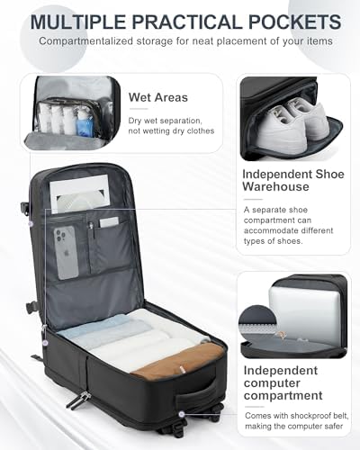 coowoz Large Travel Backpack Carry On for Women Man Black Waterproof Gym Backpack with Laptop Compartment Mochila de Viaje Teacher Personal Item Backpack Rucksack Airplane Accessories Must Haves - Image 3