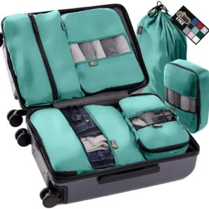 Gorilla Grip 6 Set Packing Cubes, Travel Essentials for Suitcases, Breathable Mesh Organizer Bags for Clothes Toiletries Shoes and Laundry, Luggage and Backpack Carry On Airplane Accessories Turquoise