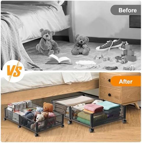 Under Bed Shoe Storage Organizer Underbed Storage Containers with Wheels Under Bed Drawers on Wheels Rolling Underbed Storage Shoe Box Dorm Room Bedroom Storage for Clothing Shoes Blanket Crib Book - Image 6