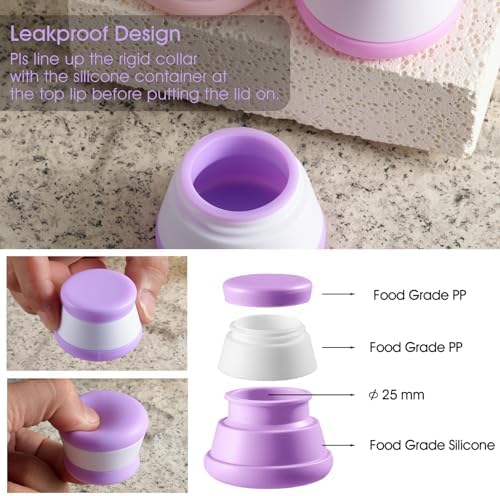 INSFIT Travel Containers for Toiletries, TSA Approved Silicone Cream Jars, Travel Size Containers with Lids, 4PCS BPA Free Leakproof Travel Accessories for Liquid Lotion with Labels Mini Spatulas - Image 3