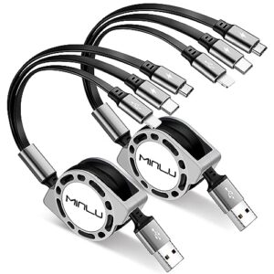 Multi Charging Cable 3A [2Pack 4ft] Retractable Multi Charging Cord 3 in 1 Fast Charger Cord Multi Charger Adapter with IP/Type C/Micro USB Port for Cell Phones/Samsung Galaxy/PS/Tablets/More