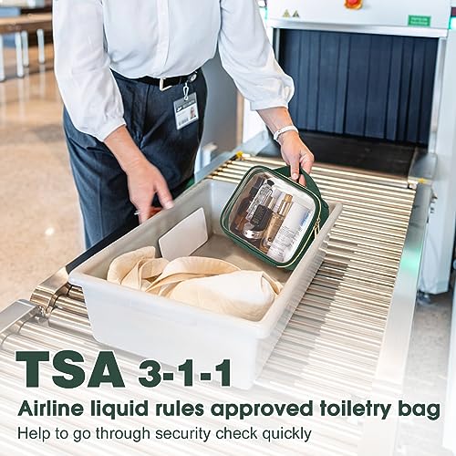 Wedama TSA Approved Toiletry Bag, 2 Pack Clear Makeup Bags with Handles, Quart Size Clear Toiletry Bags, PVC Cosmetic Bags for Women and Men, Carry on Airport Airline Compliant Bag, Dark Green - Image 2