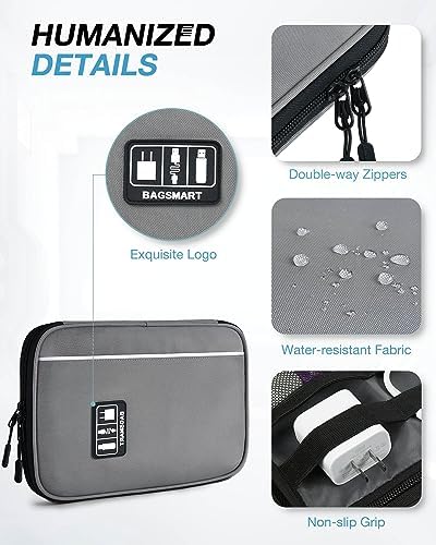BAGSMART Electronics Organizer Travel Case, Small Travel Cable Organizer Bag for Travel Essentials, Travel Tech Organizer as Travel Accessories, Cord Organizer for Phone, Power Bank, SD Card, Grey - Image 4
