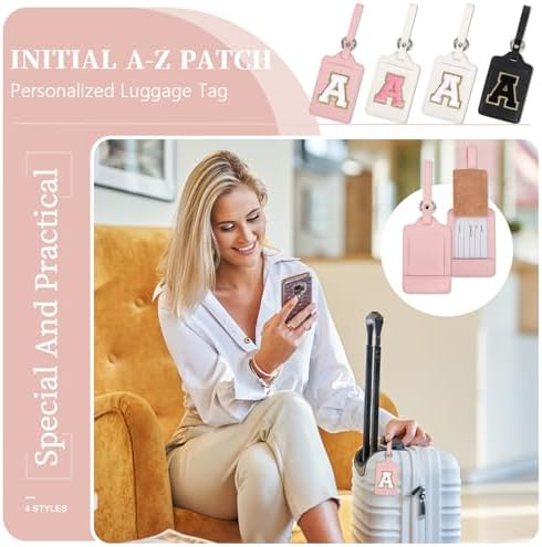 Initial Letter Luggage Tag A for Suitcases TSA Approved, PU Leather Personalized A-Z Luggage Tags with Privacy Cover Name Card, Pink Cute Monogrammed Funny Luggage Tag for Women Kids(1 PACK Letter A) - Image 6