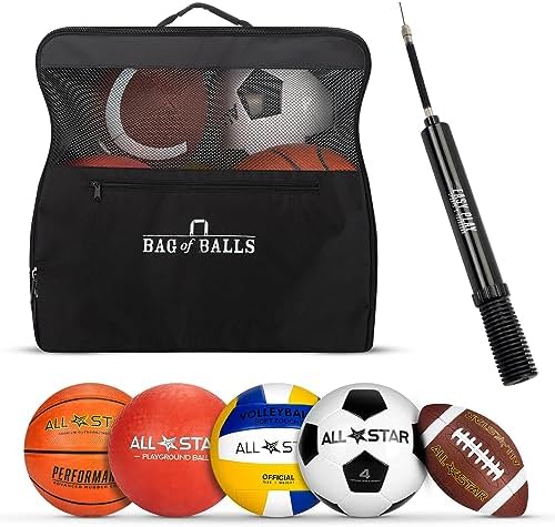 Easy Play Sports and Outdoors - Complete Sports Balls w/Bag, Pump for Boys - Kickball, Volleyball, Soccer Ball, Football, Basketball - Outdoor Play