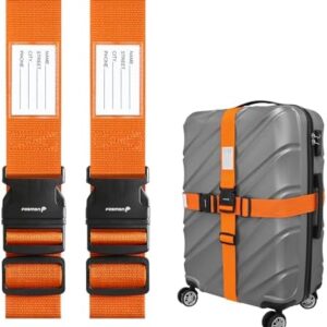 Fosmon Luggage Straps for Suitcases (2 Pack), Travel Belts with Adjustable Strap, Buckle and Identifiers, Luggage Connector Luggage Wrap, Essential Luggage Accessories for Travel Cruise (Orange)