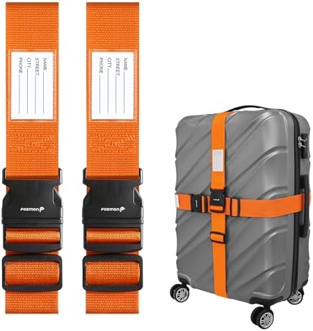 Fosmon Luggage Straps for Suitcases (2 Pack), Travel Belts with Adjustable Strap, Buckle and Identifiers, Luggage Connector Luggage Wrap, Essential Luggage Accessories for Travel Cruise (Orange)