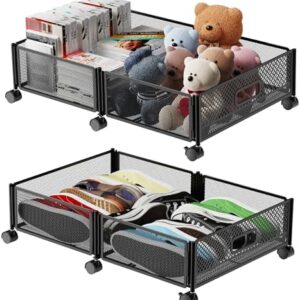 Under Bed Shoe Storage Organizer Underbed Storage Containers with Wheels Under Bed Drawers on Wheels Rolling Underbed Storage Shoe Box Dorm Room Bedroom Storage for Clothing Shoes Blanket Crib Book