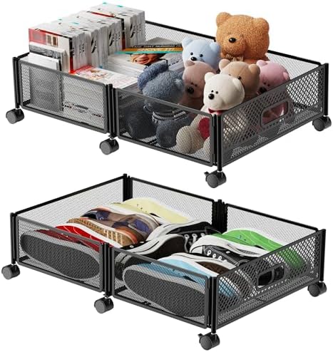 Under Bed Shoe Storage Organizer Underbed Storage Containers with Wheels Under Bed Drawers on Wheels Rolling Underbed Storage Shoe Box Dorm Room Bedroom Storage for Clothing Shoes Blanket Crib Book