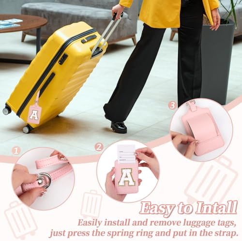 Initial Letter Luggage Tag A for Suitcases TSA Approved, PU Leather Personalized A-Z Luggage Tags with Privacy Cover Name Card, Pink Cute Monogrammed Funny Luggage Tag for Women Kids(1 PACK Letter A) - Image 4