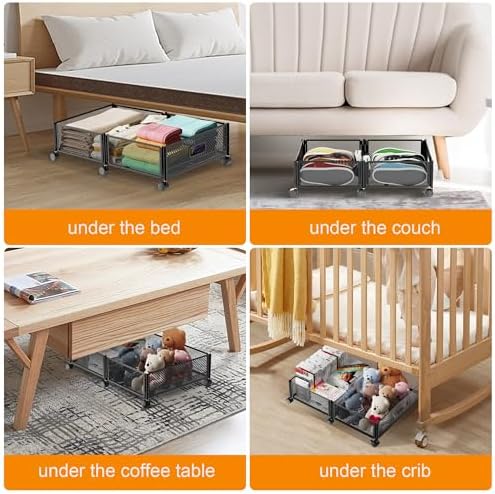 Under Bed Shoe Storage Organizer Underbed Storage Containers with Wheels Under Bed Drawers on Wheels Rolling Underbed Storage Shoe Box Dorm Room Bedroom Storage for Clothing Shoes Blanket Crib Book - Image 7