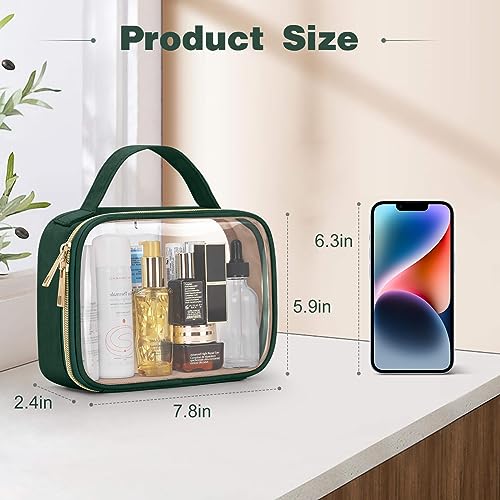 Wedama TSA Approved Toiletry Bag, 2 Pack Clear Makeup Bags with Handles, Quart Size Clear Toiletry Bags, PVC Cosmetic Bags for Women and Men, Carry on Airport Airline Compliant Bag, Dark Green - Image 3