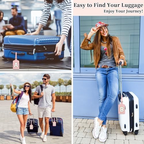 Initial Letter Luggage Tag A for Suitcases TSA Approved, PU Leather Personalized A-Z Luggage Tags with Privacy Cover Name Card, Pink Cute Monogrammed Funny Luggage Tag for Women Kids(1 PACK Letter A) - Image 3