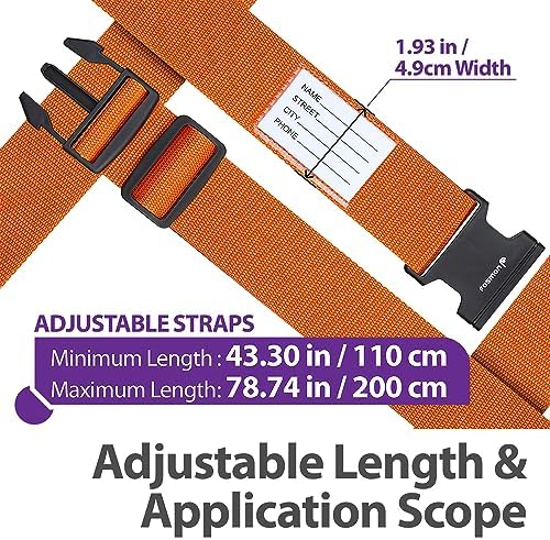 Fosmon Luggage Straps for Suitcases (2 Pack), Travel Belts with Adjustable Strap, Buckle and Identifiers, Luggage Connector Luggage Wrap, Essential Luggage Accessories for Travel Cruise (Orange) - Image 5