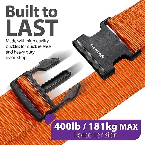 Fosmon Luggage Straps for Suitcases (2 Pack), Travel Belts with Adjustable Strap, Buckle and Identifiers, Luggage Connector Luggage Wrap, Essential Luggage Accessories for Travel Cruise (Orange) - Image 2